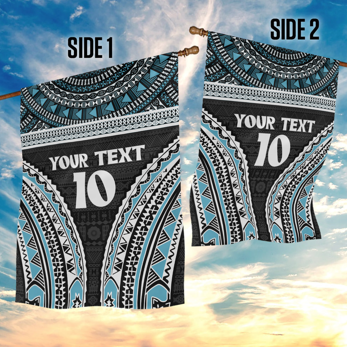 Custom Flying Fijians Rugby Garden Flag Tapa Tribal Cloth Black Color LT03 - Polynesian Pride