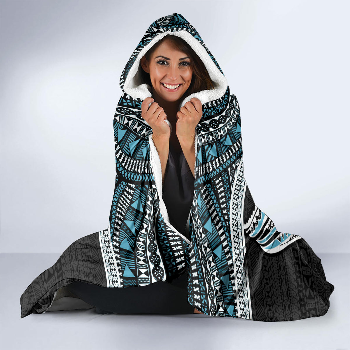Custom Flying Fijians Rugby Hooded Blanket Tapa Tribal Cloth Black Color LT03 - Polynesian Pride