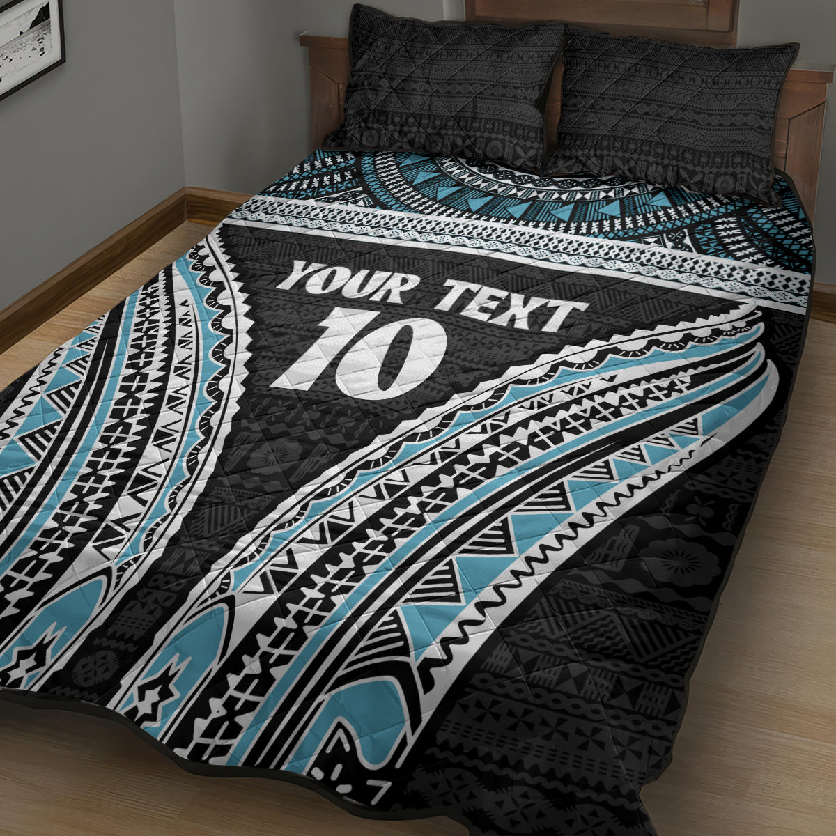 Custom Flying Fijians Rugby Quilt Bed Set Tapa Tribal Cloth Black Color