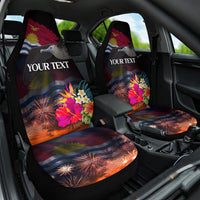 Personalised Kiribati Independence Day Car Seat Cover Frigatebird and Plumeria Hibiscus Flower LT03 One Size Black - Polynesian Pride