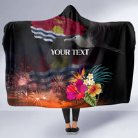 Personalised Kiribati Independence Day Hooded Blanket Frigatebird and Plumeria Hibiscus Flower