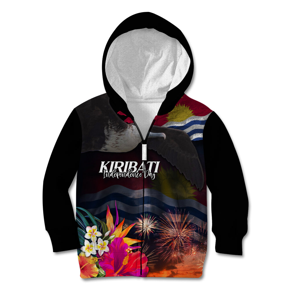 Kiribati Independence Day Kid Hoodie Frigatebird and Plumeria Hibiscus Flower