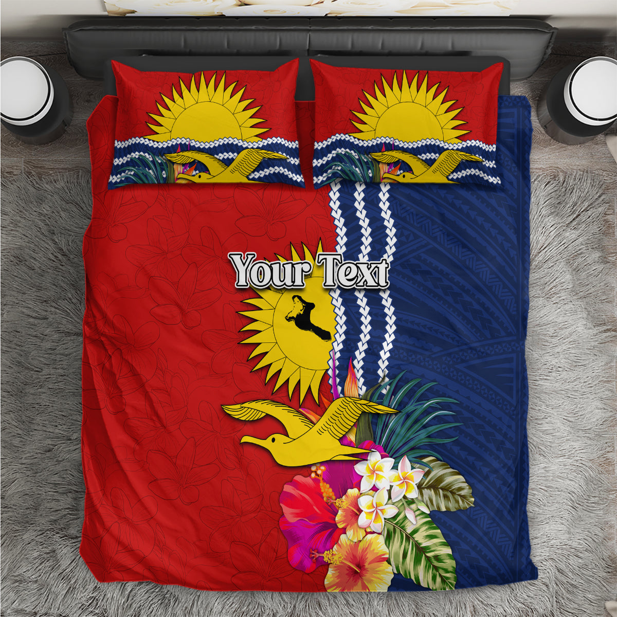 Personalised Kiribati Independence Day Bedding Set Kiribati Map With Flag Color LT03 Red - Polynesian Pride
