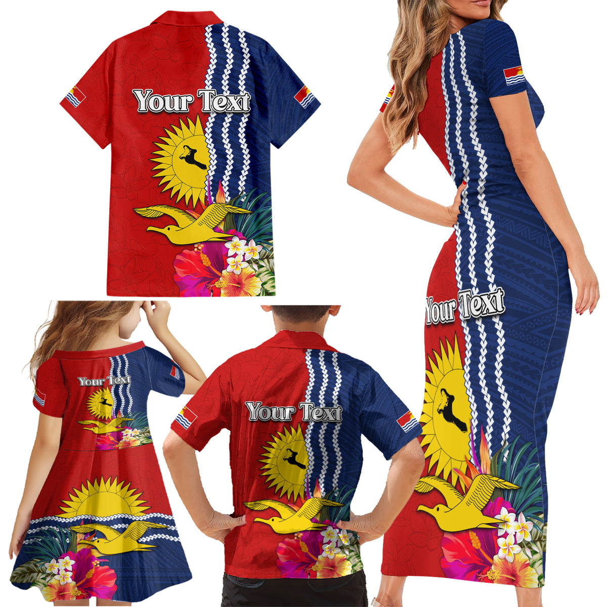 Kiribati Independence Day Family Matching Short Sleeve Bodycon Dress and Hawaiian Shirt Kiribati Map With Flag Color