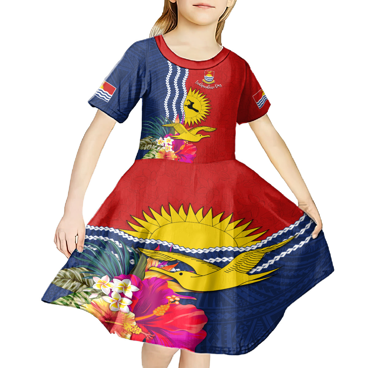 Kiribati Independence Day Kid Short Sleeve Dress Kiribati Map With Flag Color
