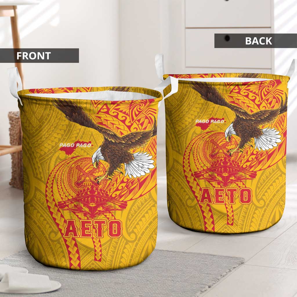 American Samoa Fautasi Race Laundry Basket Aeto Pago Pago with Eagle Samoan Tribal Patterns LT03 - Polynesian Pride