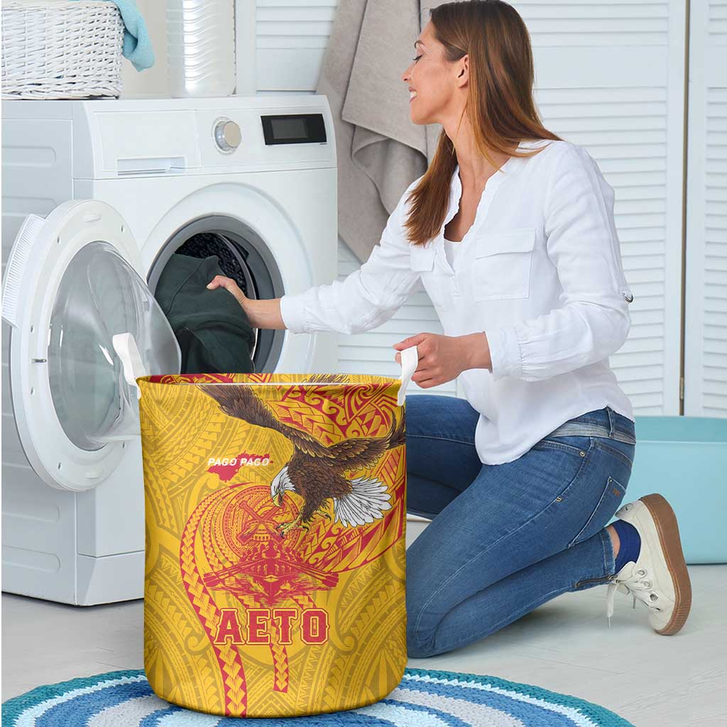 American Samoa Fautasi Race Laundry Basket Aeto Pago Pago with Eagle Samoan Tribal Patterns LT03 - Polynesian Pride