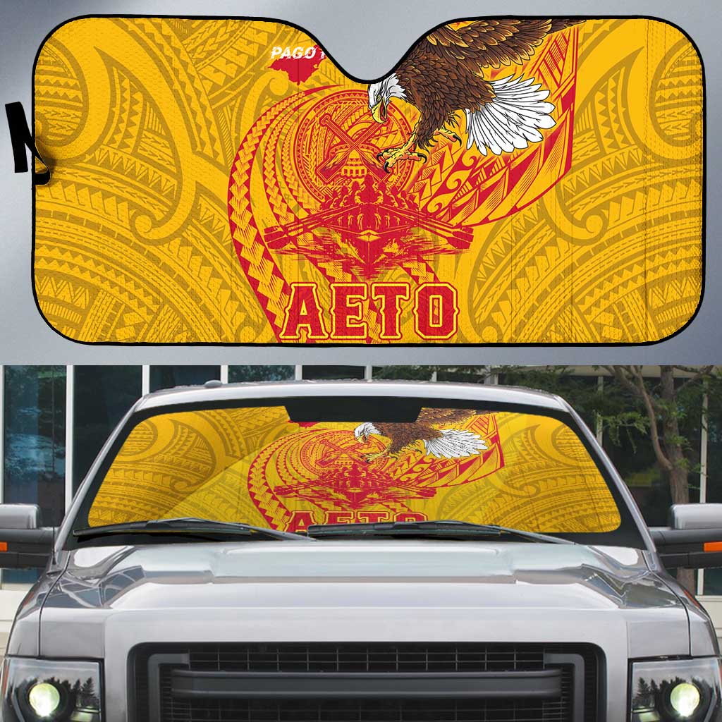 American Samoa Fautasi Race Auto Sun Shade Aeto Pago Pago with Eagle Samoan Tribal Patterns
