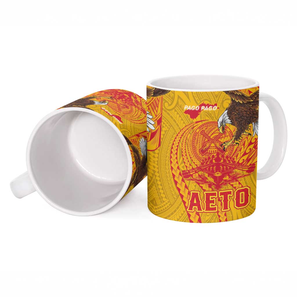 American Samoa Fautasi Race Ceramic Mug Aeto Pago Pago with Eagle Samoan Tribal Patterns