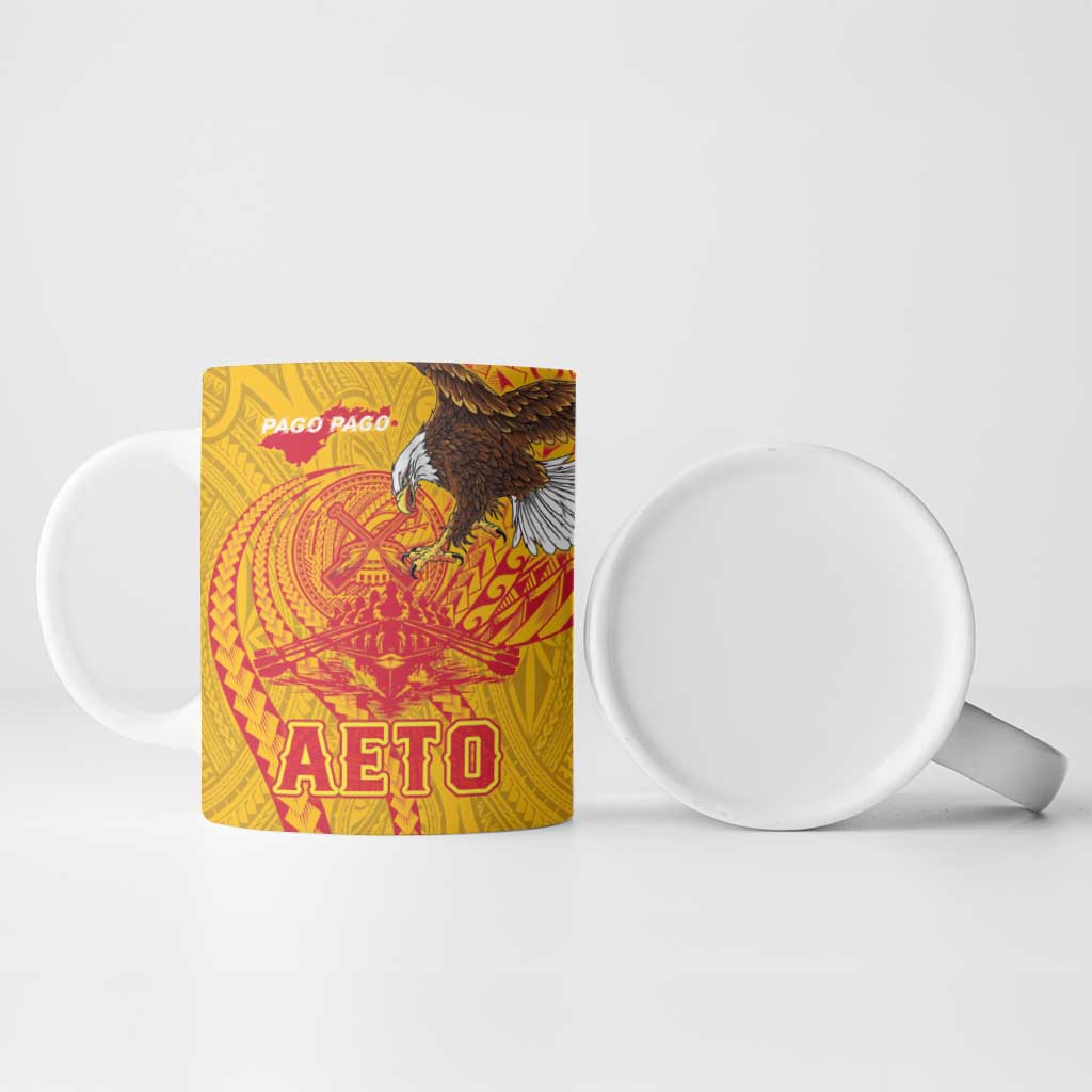 American Samoa Fautasi Race Ceramic Mug Aeto Pago Pago with Eagle Samoan Tribal Patterns