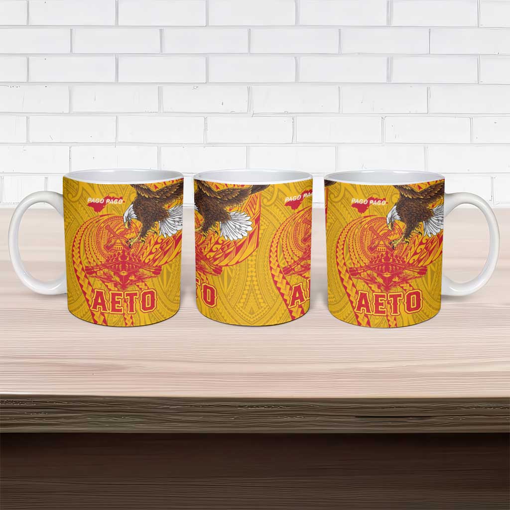 American Samoa Fautasi Race Ceramic Mug Aeto Pago Pago with Eagle Samoan Tribal Patterns