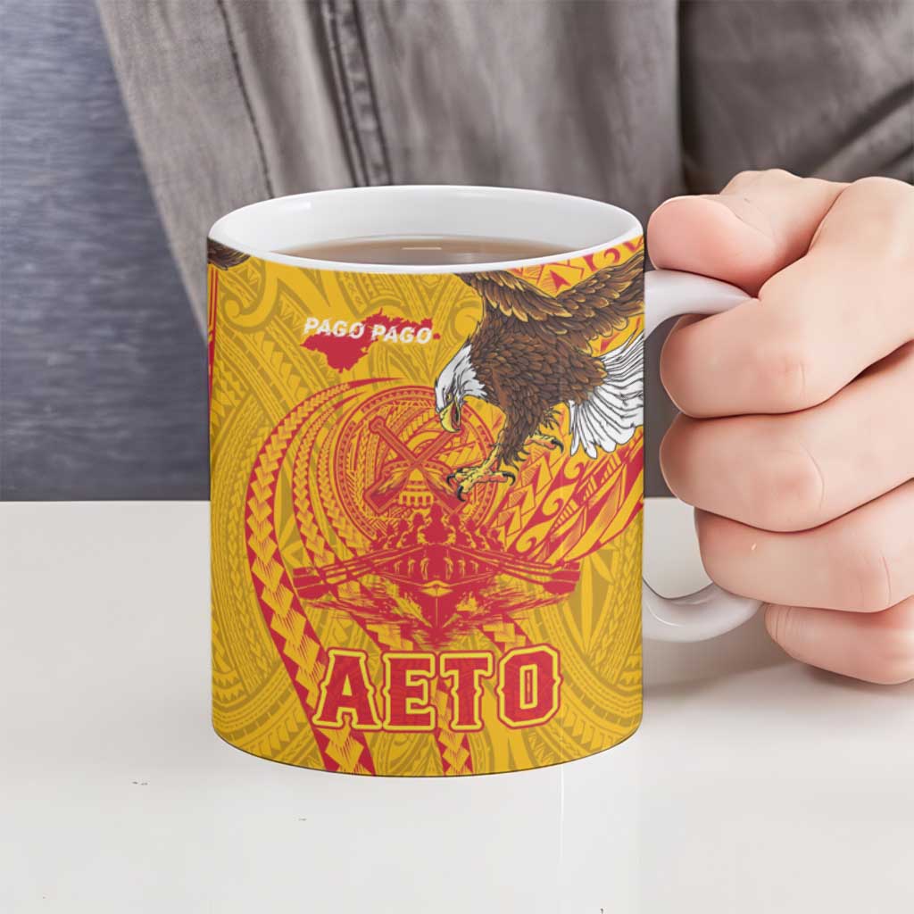 American Samoa Fautasi Race Ceramic Mug Aeto Pago Pago with Eagle Samoan Tribal Patterns