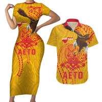 Personalized American Samoa Fautasi Race Couples Matching Short Sleeve Bodycon Dress and Hawaiian Shirt Aeto Pago Pago with Eagle Samoan Tribal Patterns LT03 Multicolor - Polynesian Pride