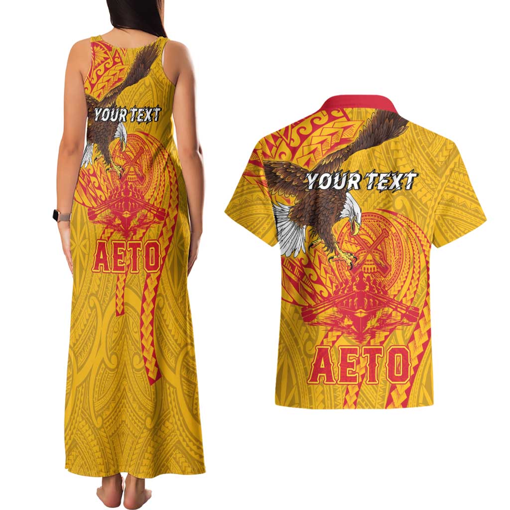 Personalized American Samoa Fautasi Race Couples Matching Tank Maxi Dress and Hawaiian Shirt Aeto Pago Pago with Eagle Samoan Tribal Patterns LT03 - Polynesian Pride