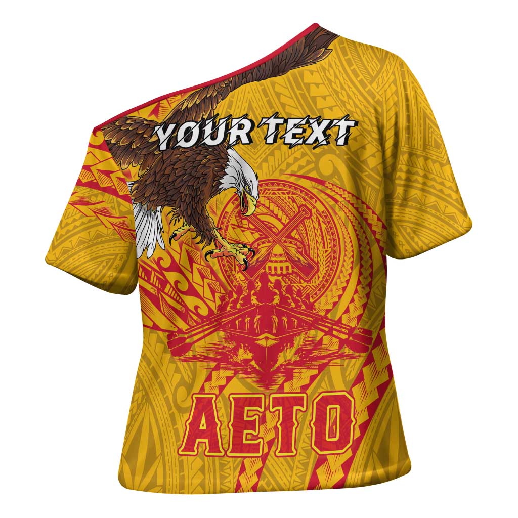Personalized American Samoa Fautasi Race Cross Shoulder Shirt Aeto Pago Pago with Eagle Samoan Tribal Patterns LT03 - Polynesian Pride