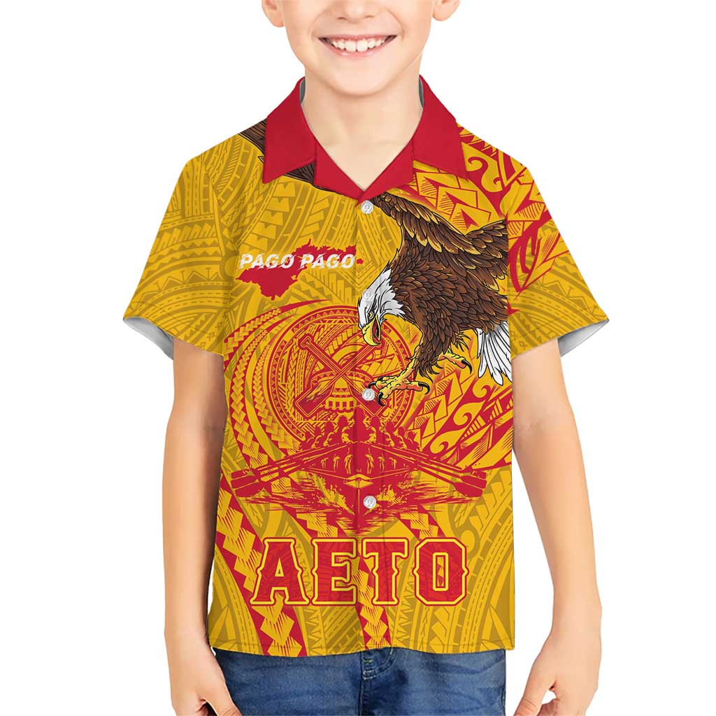 Personalized American Samoa Fautasi Race Family Matching Mermaid Dress and Hawaiian Shirt Aeto Pago Pago with Eagle Samoan Tribal Patterns LT03 Son's Shirt Multicolor - Polynesian Pride