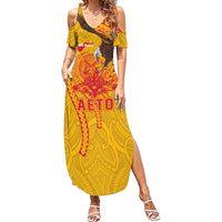 Personalized American Samoa Fautasi Race Family Matching Summer Maxi Dress and Hawaiian Shirt Aeto Pago Pago with Eagle Samoan Tribal Patterns LT03 Mom's Dress Multicolor - Polynesian Pride