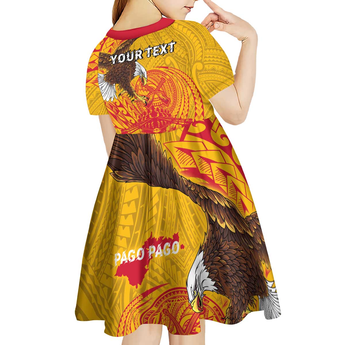 Personalized American Samoa Fautasi Race Kid Short Sleeve Dress Aeto Pago Pago with Eagle Samoan Tribal Patterns LT03 - Polynesian Pride