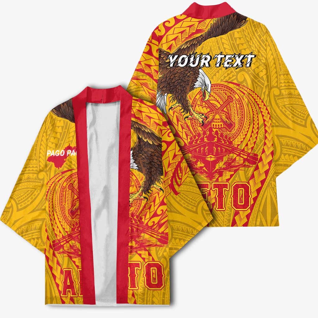Personalized American Samoa Fautasi Race Kimono Aeto Pago Pago with Eagle Samoan Tribal Patterns LT03 - Polynesian Pride