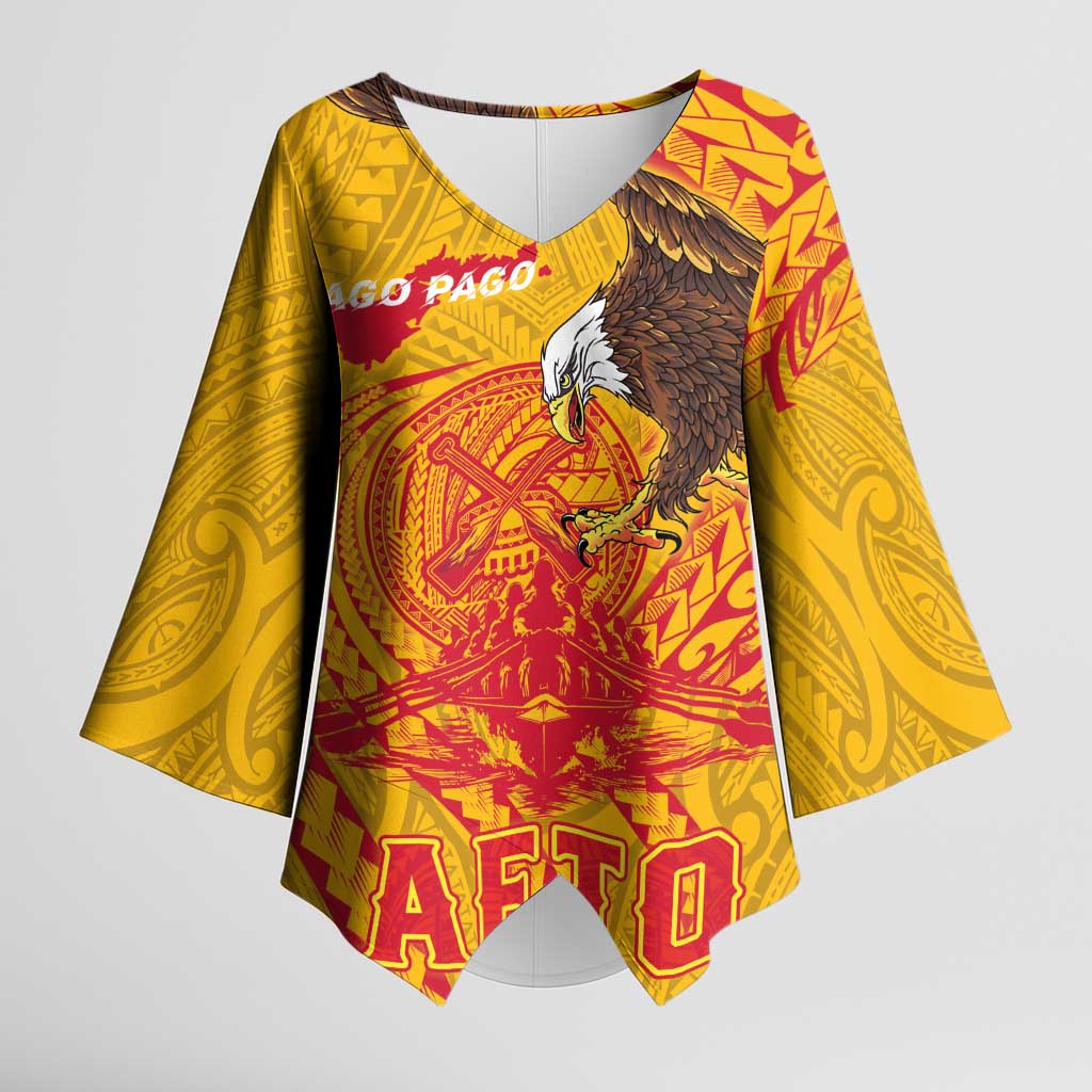 Personalized American Samoa Fautasi Race Kimono Sleeve Blouse Aeto Pago Pago with Eagle Samoan Tribal Patterns LT03 Female Multicolor - Polynesian Pride