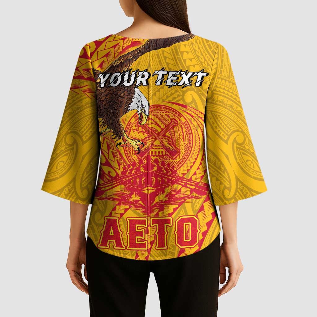Personalized American Samoa Fautasi Race Kimono Sleeve Blouse Aeto Pago Pago with Eagle Samoan Tribal Patterns LT03 - Polynesian Pride
