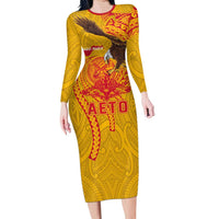 Personalized American Samoa Fautasi Race Long Sleeve Bodycon Dress Aeto Pago Pago with Eagle Samoan Tribal Patterns LT03 Long Dress Multicolor - Polynesian Pride