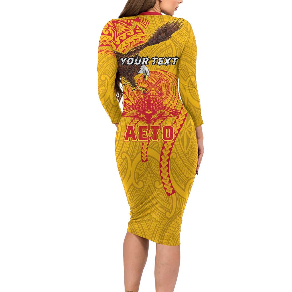 Personalized American Samoa Fautasi Race Long Sleeve Bodycon Dress Aeto Pago Pago with Eagle Samoan Tribal Patterns LT03 - Polynesian Pride