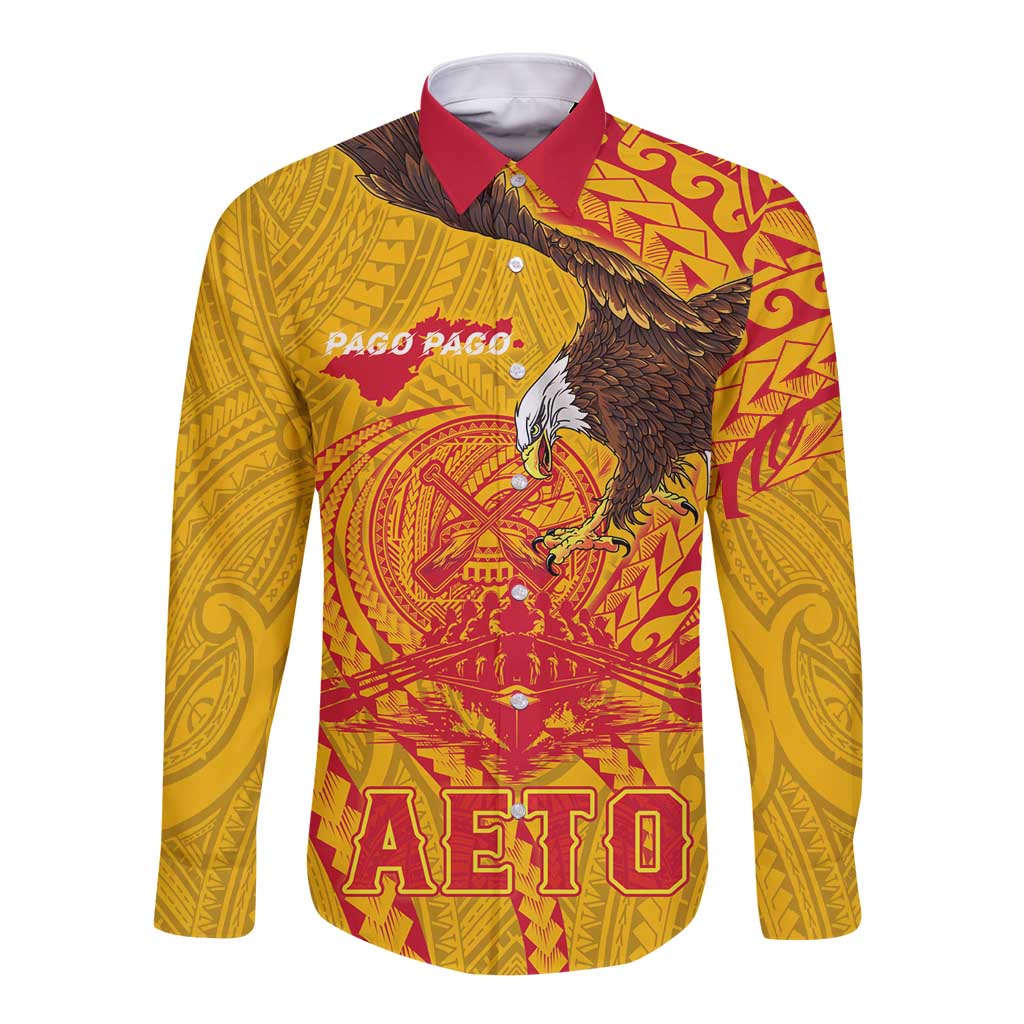 Personalized American Samoa Fautasi Race Long Sleeve Button Shirt Aeto Pago Pago with Eagle Samoan Tribal Patterns LT03 Unisex Multicolor - Polynesian Pride