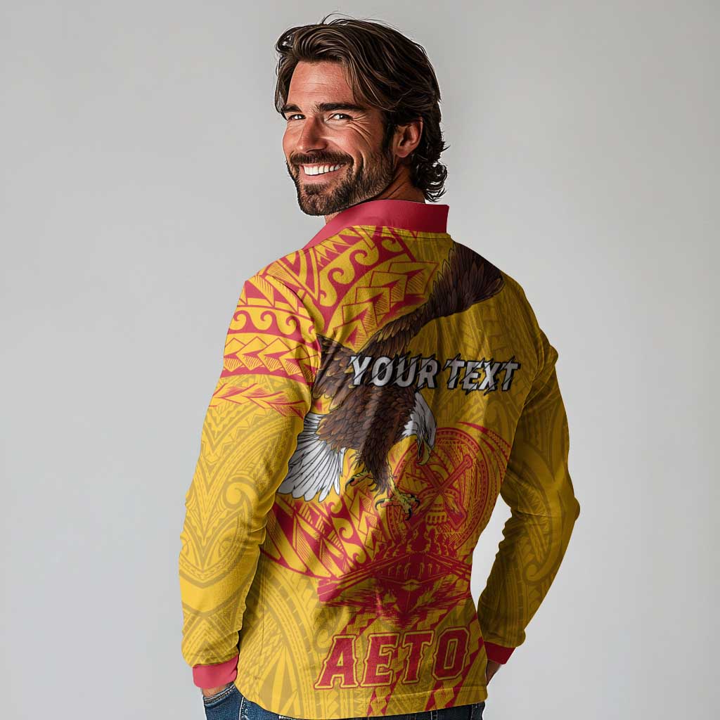 Personalized American Samoa Fautasi Race Long Sleeve Polo Shirt Aeto Pago Pago with Eagle Samoan Tribal Patterns LT03 - Polynesian Pride