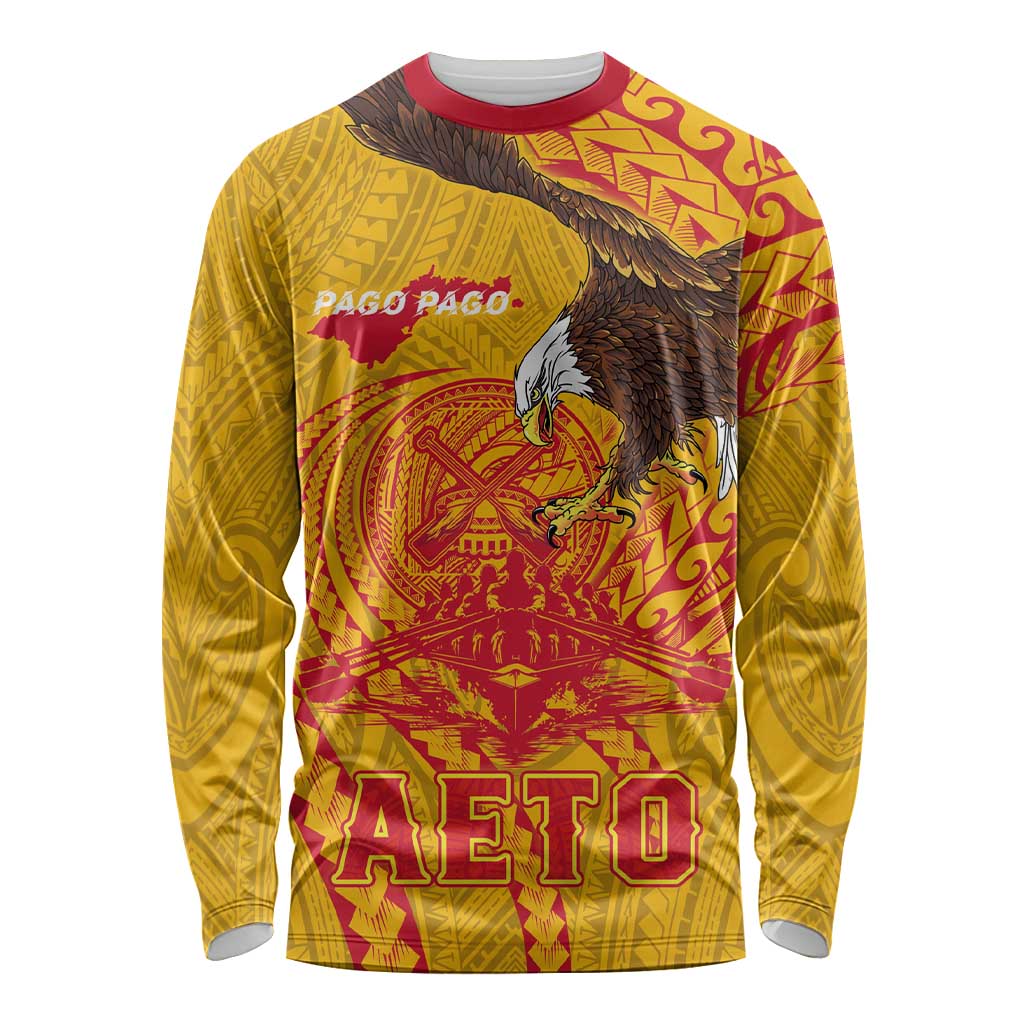Personalized American Samoa Fautasi Race Long Sleeve Shirt Aeto Pago Pago with Eagle Samoan Tribal Patterns LT03 Unisex Multicolor - Polynesian Pride