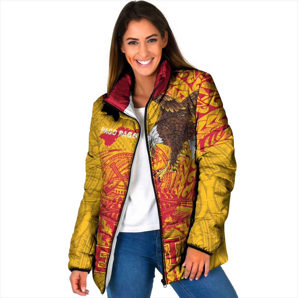 Personalized American Samoa Fautasi Race Padded Jacket Aeto Pago Pago with Eagle Samoan Tribal Patterns LT03 Women Multicolor - Polynesian Pride