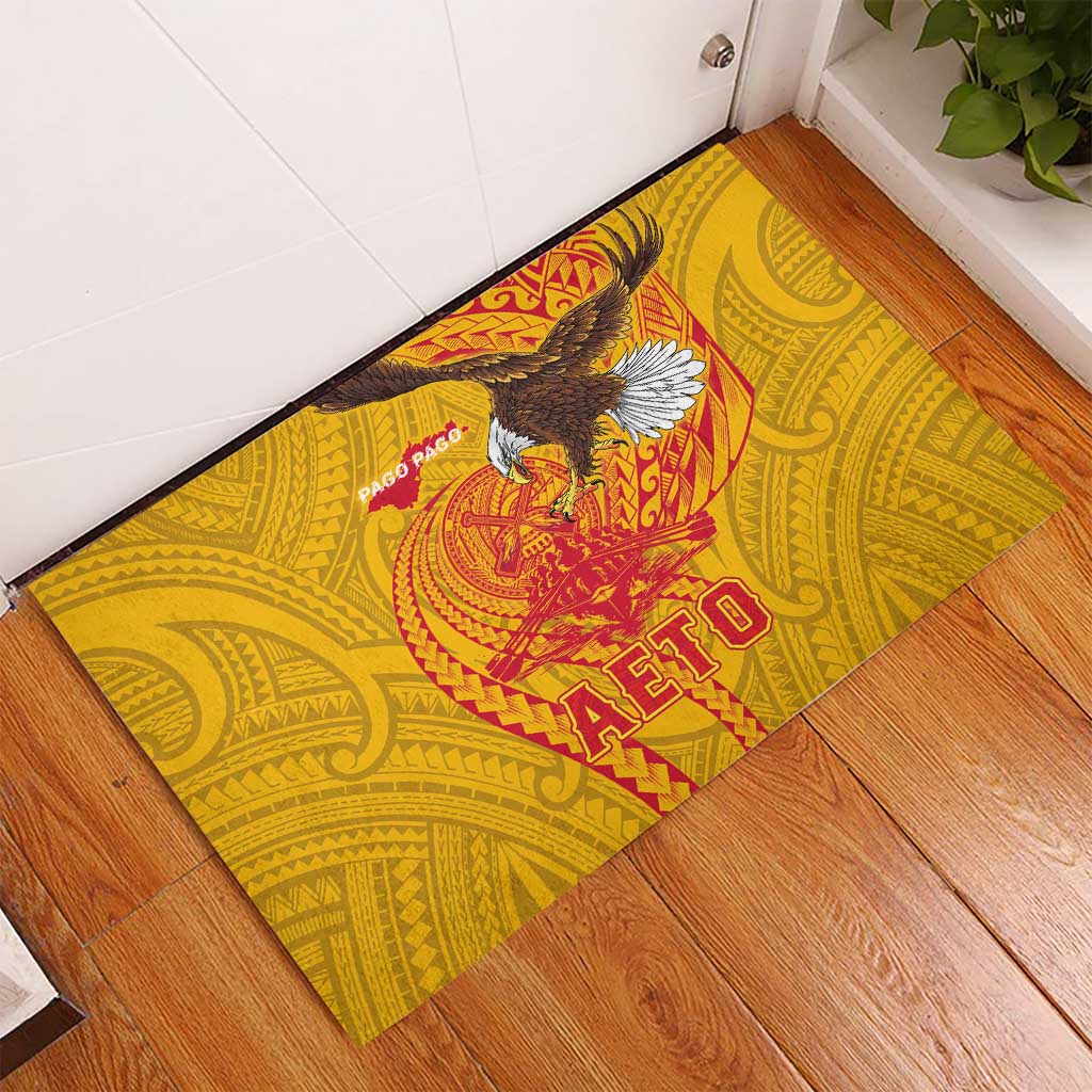 American Samoa Fautasi Race Rubber Doormat Aeto Pago Pago with Eagle Samoan Tribal Patterns LT03 - Polynesian Pride