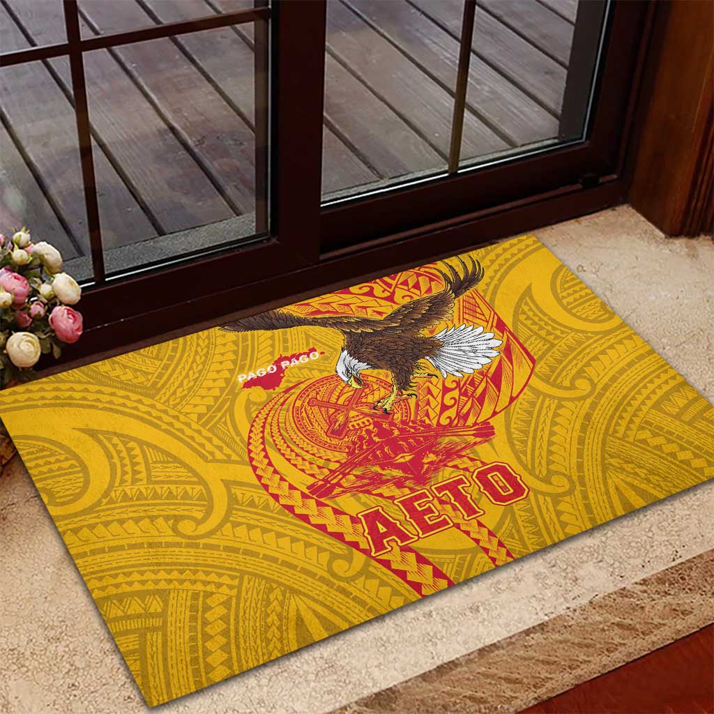 American Samoa Fautasi Race Rubber Doormat Aeto Pago Pago with Eagle Samoan Tribal Patterns LT03 - Polynesian Pride
