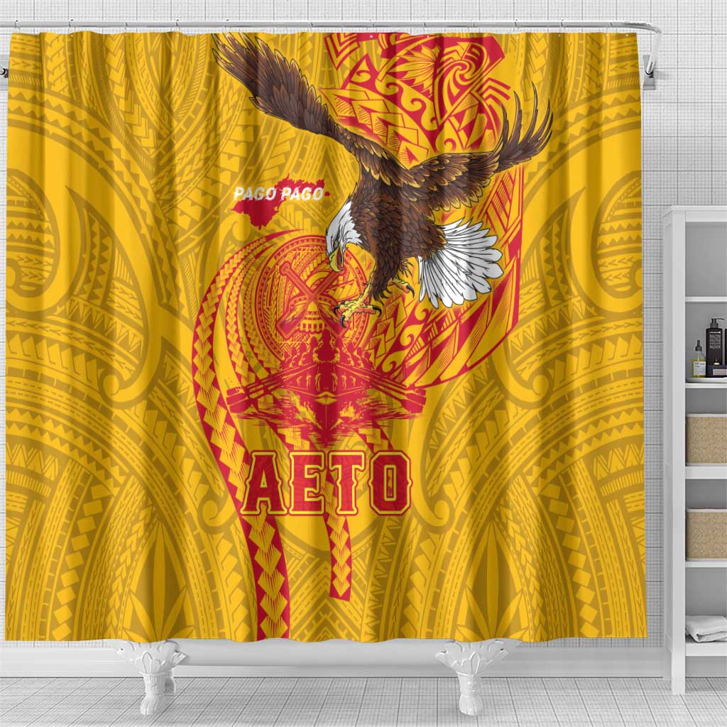 American Samoa Fautasi Race Shower Curtain Aeto Pago Pago with Eagle Samoan Tribal Patterns LT03 - Polynesian Pride