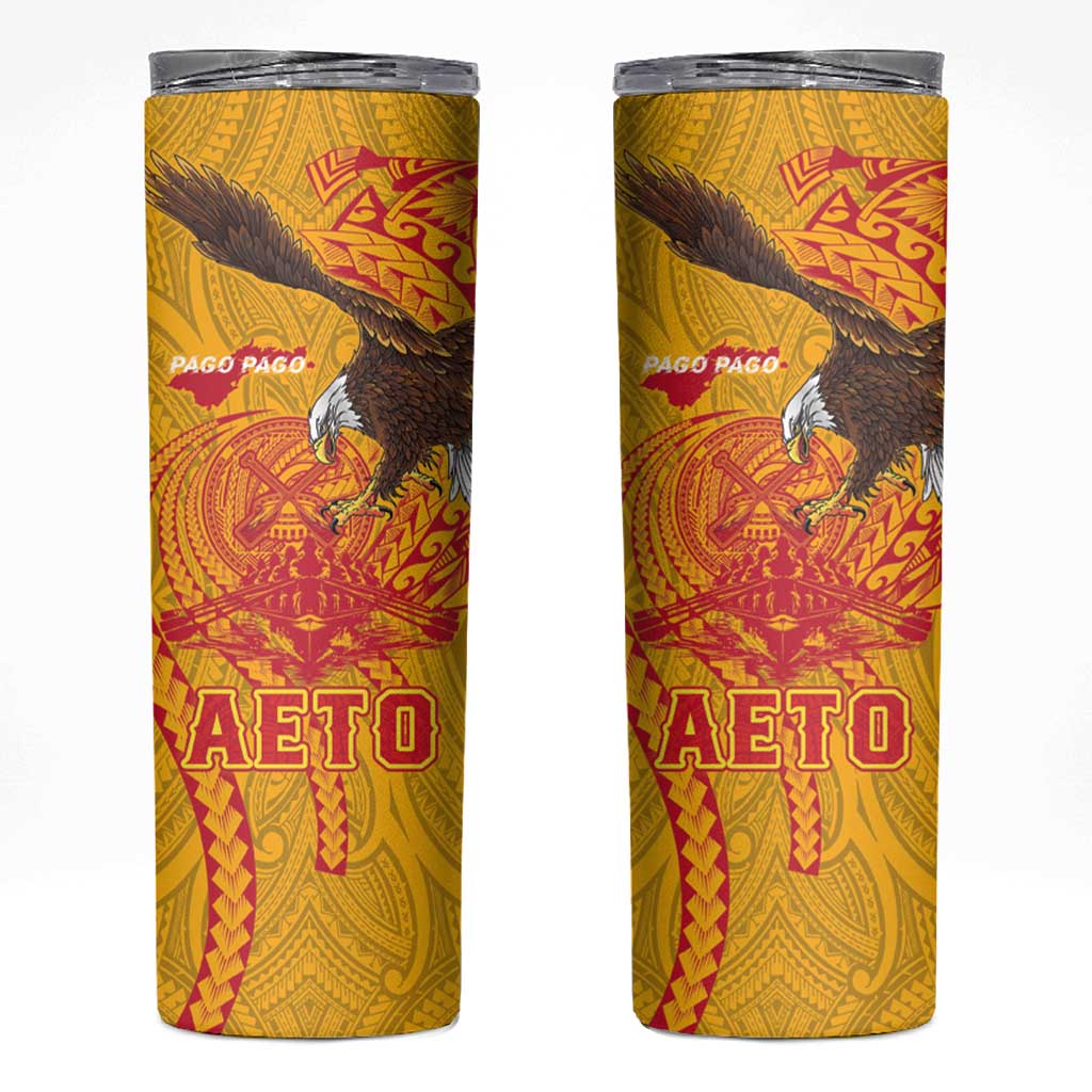 American Samoa Fautasi Race Skinny Tumbler Aeto Pago Pago with Eagle Samoan Tribal Patterns