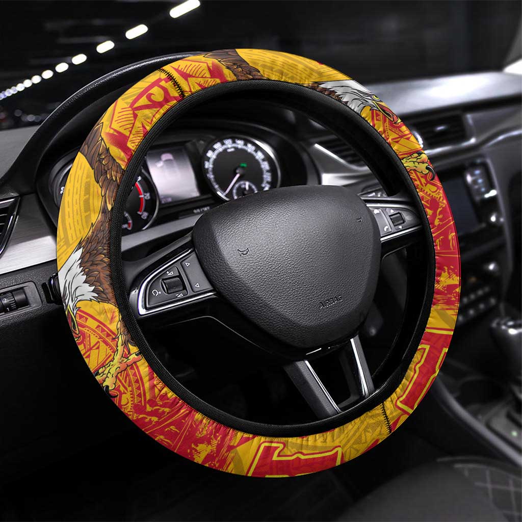 American Samoa Fautasi Race Steering Wheel Cover Aeto Pago Pago with Eagle Samoan Tribal Patterns LT03 Universal Fit Multicolor - Polynesian Pride