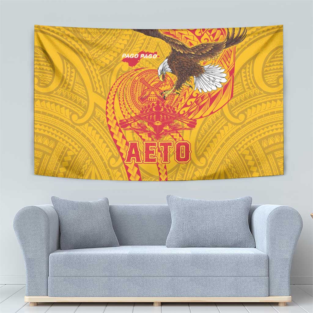 American Samoa Fautasi Race Tapestry Aeto Pago Pago with Eagle Samoan Tribal Patterns LT03 - Polynesian Pride