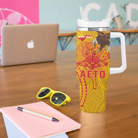 American Samoa Fautasi Race Tumbler With Handle Aeto Pago Pago with Eagle Samoan Tribal Patterns LT03 - Polynesian Pride