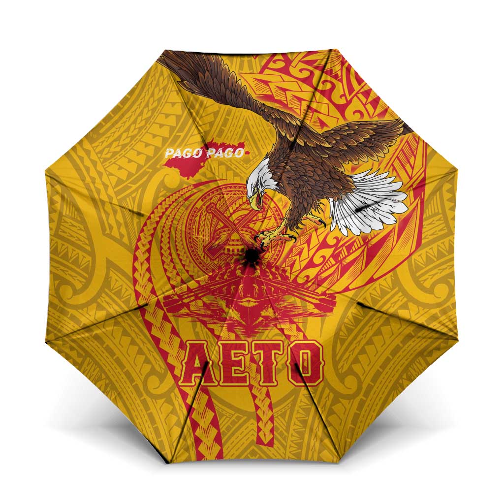 American Samoa Fautasi Race Umbrella Aeto Pago Pago with Eagle Samoan Tribal Patterns