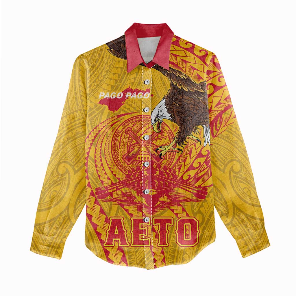 Personalized American Samoa Fautasi Race Women Casual Shirt Aeto Pago Pago with Eagle Samoan Tribal Patterns LT03 - Polynesian Pride