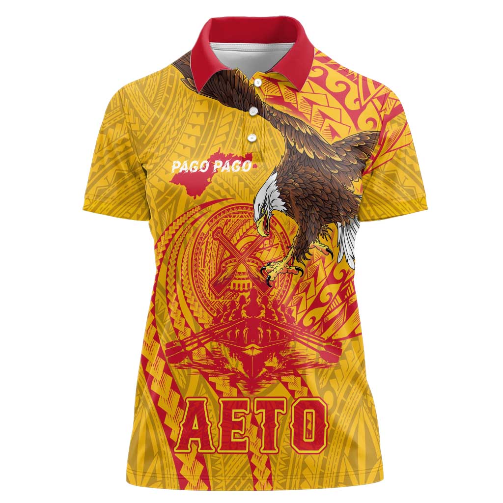 Personalized American Samoa Fautasi Race Women Polo Shirt Aeto Pago Pago with Eagle Samoan Tribal Patterns LT03 Female Multicolor - Polynesian Pride