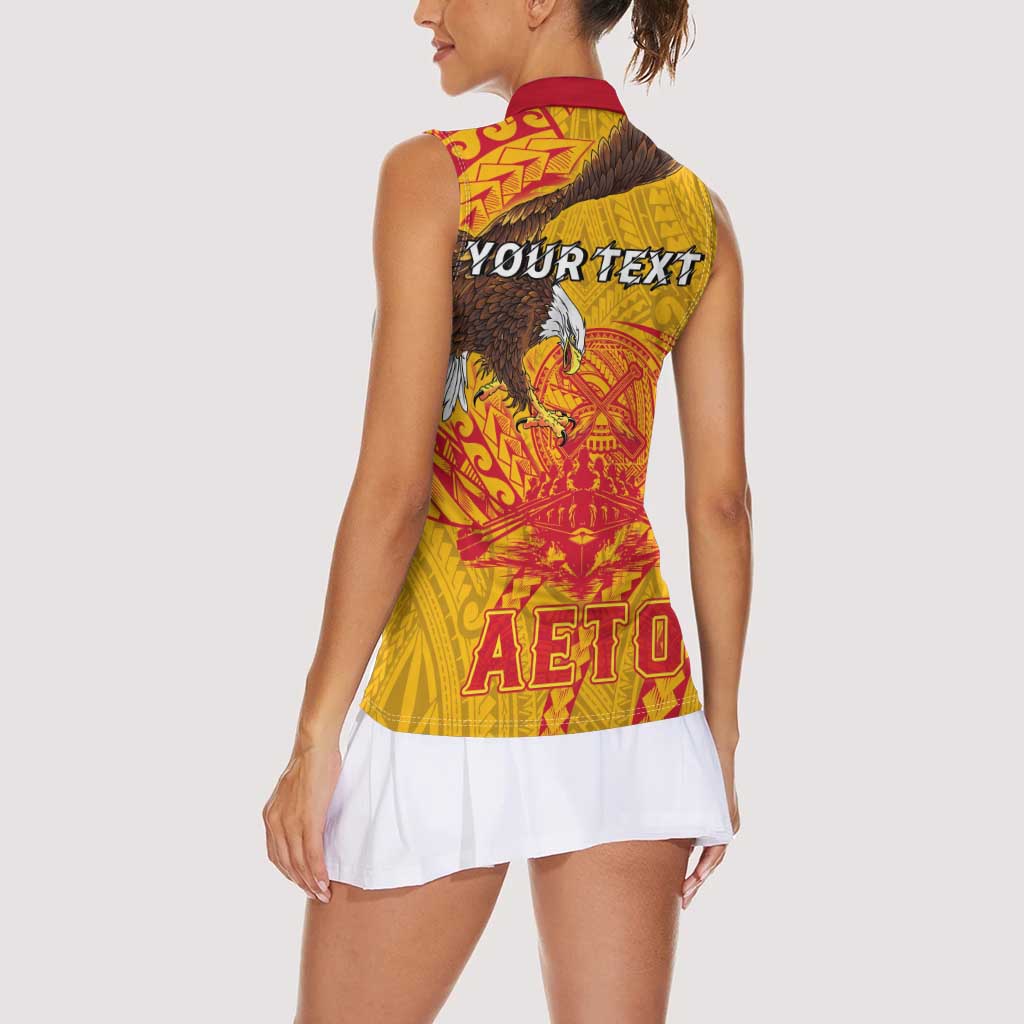 Personalized American Samoa Fautasi Race Women Sleeveless Polo Shirt Aeto Pago Pago with Eagle Samoan Tribal Patterns LT03 - Polynesian Pride
