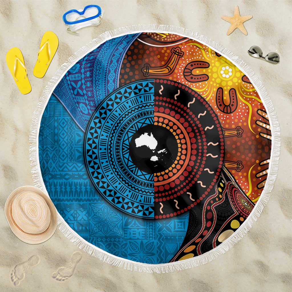 Fiji and Australia Together Beach Blanket Tapa Tribal Tattoo mix Aboriginal Pattern