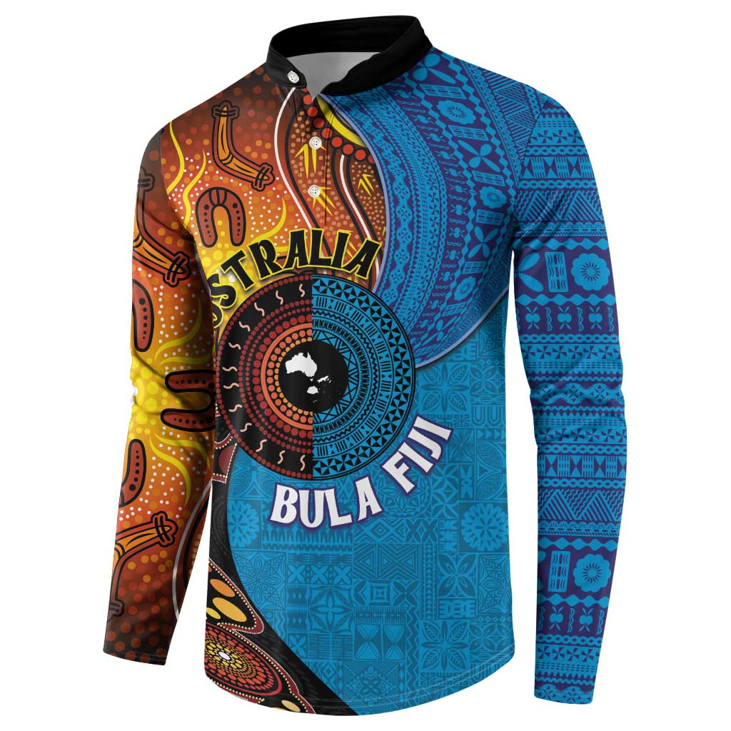 Fiji and Australia Together Button Sweatshirt Tapa Tribal Tattoo mix Aboriginal Pattern