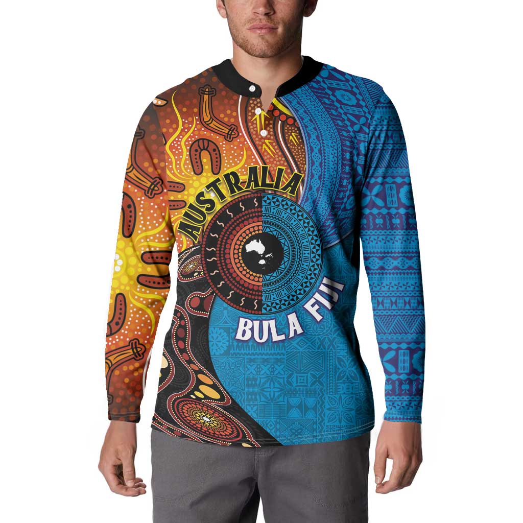 Fiji and Australia Together Button Sweatshirt Tapa Tribal Tattoo mix Aboriginal Pattern