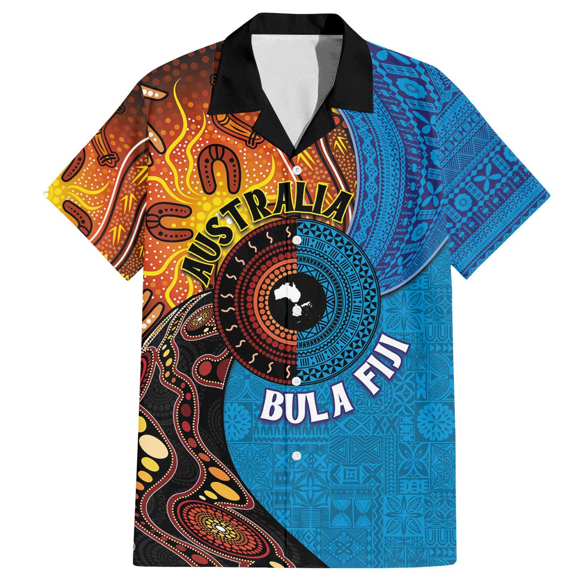 Fiji and Australia Together Family Matching Off Shoulder Short Dress and Hawaiian Shirt Tapa Tribal Tattoo mix Aboriginal Pattern