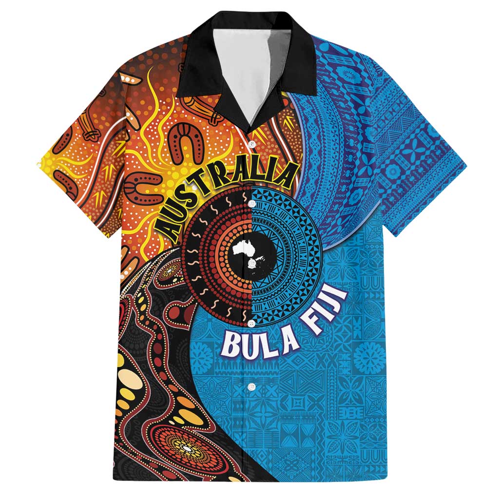 Fiji and Australia Together Family Matching Short Sleeve Bodycon Dress and Hawaiian Shirt Tapa Tribal Tattoo mix Aboriginal Pattern