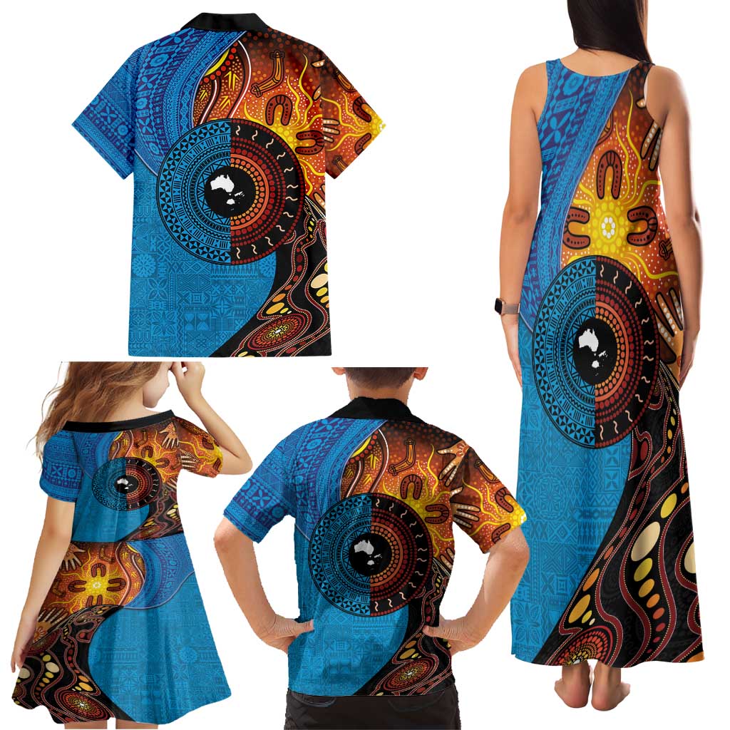Fiji and Australia Together Family Matching Tank Maxi Dress and Hawaiian Shirt Tapa Tribal Tattoo mix Aboriginal Pattern