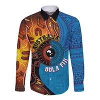 Fiji and Australia Together Long Sleeve Button Shirt Tapa Tribal Tattoo mix Aboriginal Pattern