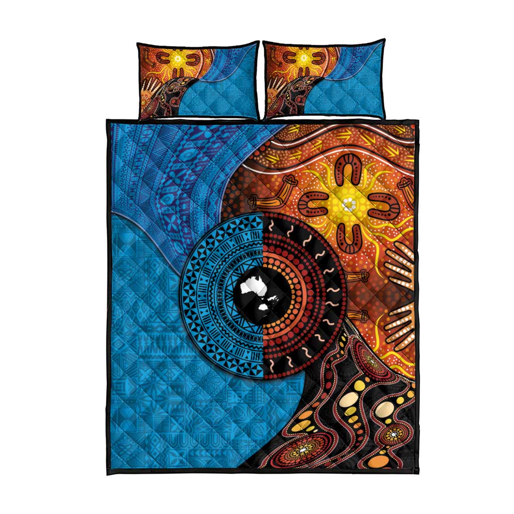 Fiji and Australia Together Quilt Bed Set Tapa Tribal Tattoo mix Aboriginal Pattern